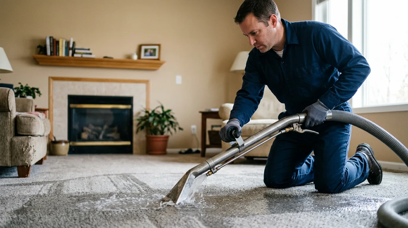 Water damage restoration technician working near Pleasantville, PA